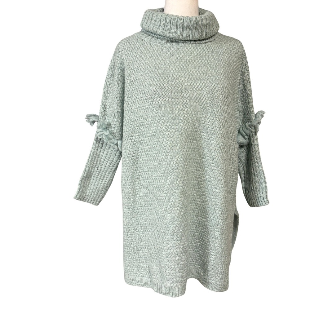 Maison Pholya Sweater‎ Womens XS Green Turtleneck Oversized Poncho Mohair Italy